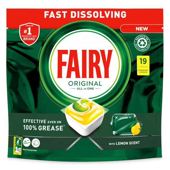 Fairy All In One Dishwasher Tablets Lemon, 19 Pack